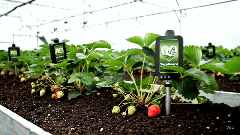 Sensor TeraBoard em uma plantação de morangos